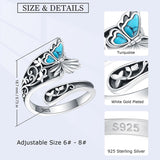 S925 Sterling Silver Turquoise Dragonfly/Butterfly/Highland Cow Spoon Ring Oxidized Wrap Ring  Gifts for Women Girls