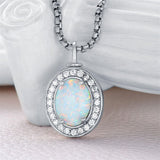 Sterling Silver Personalized Engraved Opal Urn Necklace for Ashes