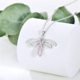 Sterling Silver Breast Cancer Awareness Cross Butterfly Dragonfly Pendant Necklace