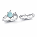 Sterling Silver 10K 14K 18K Gold 1ct Pear Shaped Gemstone Deco Vine Leaf Gemstone  Engagement Ring Wedding Ring Sets