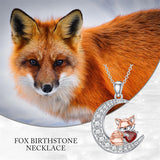 Sterling Silver  Birthstone Fox Moon Pendant Necklace