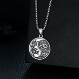 Sterling Silver Yin Yang Wolf Pendant Necklace