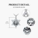 Sterling Silver Star Of David Lion Pendant Necklace