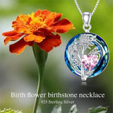 Sterling Silver Crystal Birthstone 12 Birth Flower  Pendant  Necklace