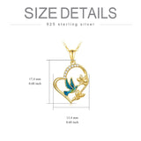 14K Gold Hummingbird Heart Pendant Necklace