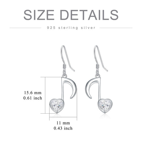 Sterling Silver  Music Note Dangle Earrings