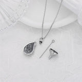 Sterling Silver Personalized Engraved Teardrop Birth Flower Urn Necklace for Ashes