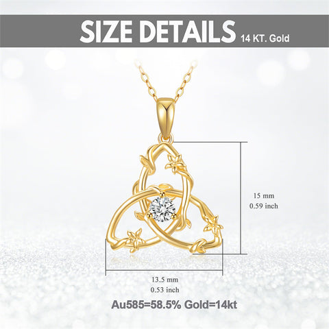 Solid 14K Yellow Gold Triquetra Trinity Knot Necklace for Women Art Deco Design Irish Trinity Knot Necklace Good Luck Jewelry Gifts for Her