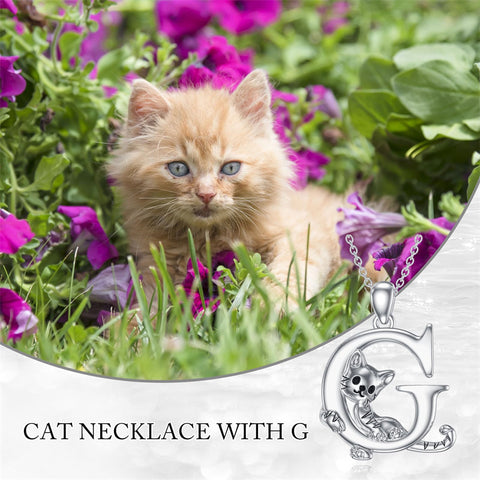 Sterling Silver Initial Cat Pendant Necklace