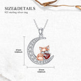 Sterling Silver  Birthstone Fox Moon Pendant Necklace