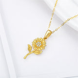 14K Yellow Gold Moissanite Sunflower Pendant Necklace