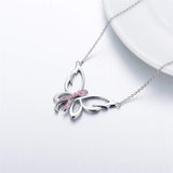 Sterling Silver Breast Cancer Awareness Cross Butterfly Dragonfly Pendant Necklace