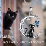 Black Cat Necklace Sterling Silver Moon Necklace  Gifts For Cat Lovers Gifts Wife Mom Birthday