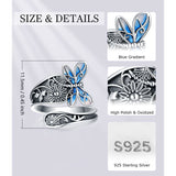 Sterling Silver Adjustable  Sunflower& Dragonfly  Spoon Ring