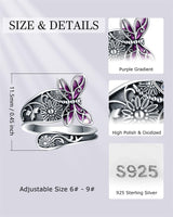 Sterling Silver Adjustable  Sunflower& Dragonfly  Spoon Ring