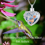 Sterling Silver Heart Crystal Tree of Life &Hummingbird Urn necklace for Ashes