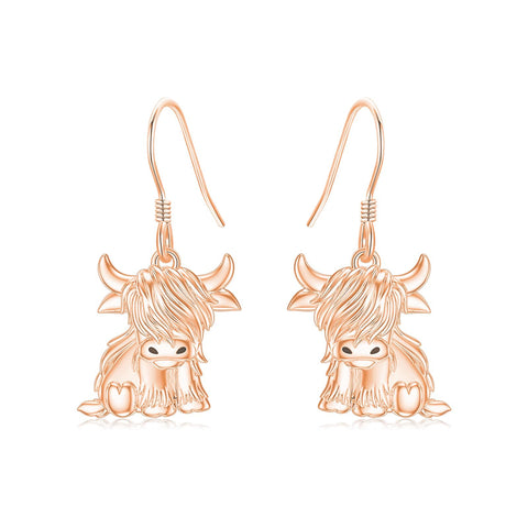 10K 14K 18K Gold Highland Cow Animal Earrings