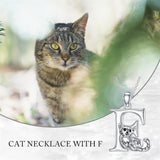 Sterling Silver Initial Cat Pendant Necklace