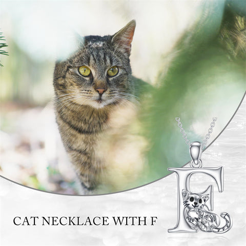 Sterling Silver Initial Cat Pendant Necklace