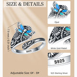 S925 Sterling Silver Turquoise Dragonfly/Highland Cow Spoon Ring Oxidized Wrap Ring  Gifts for Women Girls