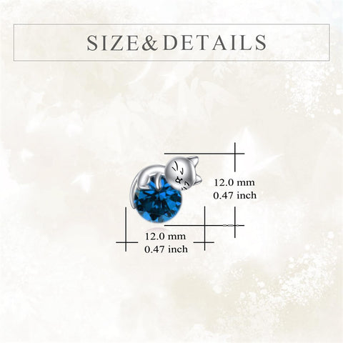 Sterling Silver Birthstone Cat Stud Earrings