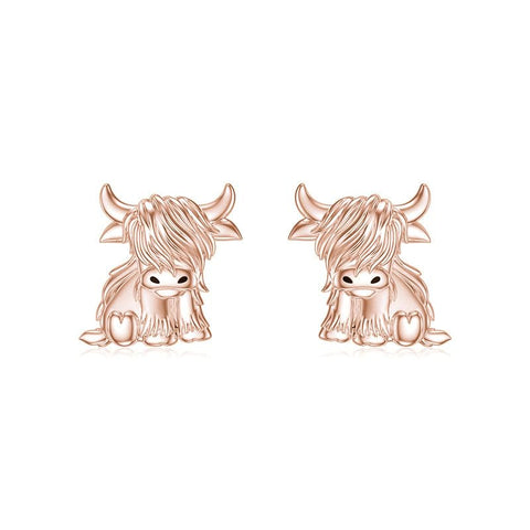 10K 14K 18K Solid Gold Highland Cow Stud Earrings