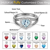 925 Silver 10K Solid Gold High School College Graduation Ring Personalized Birthstone Engraved Name Ring Graduation Gift