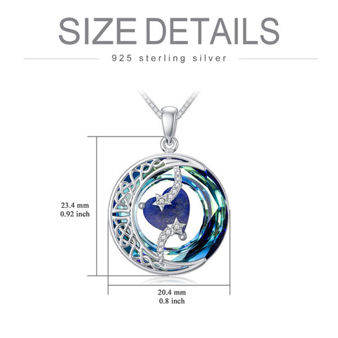 Sterling Silver Crystal Heart Birthstone Moon Star Pendant Necklace