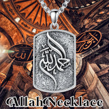 Sterling Silver Islamic Muslim Arabic Calligraphy Allah Dog Tag Pendant Necklace