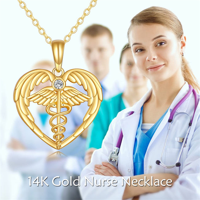 14k Solid Gold Nurse Necklace for Women Real Gold Stethoscope Nursing ...