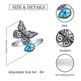 S925 Sterling Silver Turquoise Dragonfly/Butterfly/Highland Cow Spoon Ring Oxidized Wrap Ring  Gifts for Women Girls