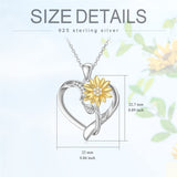 Sterling Silver Heart Natural Diamond Sunflower Pendant Necklace