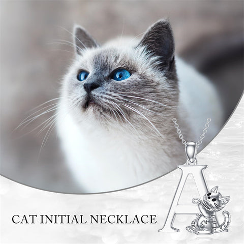 Sterling Silver Initial Cat Pendant Necklace