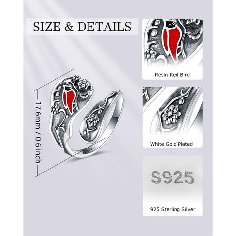 Sterling Silver Red Bird Spoon Ring