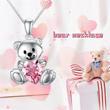 Sterling Silver Crystal Moonstone Teddy Bear Pendant Necklace