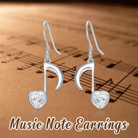 Sterling Silver  Music Note Dangle Earrings