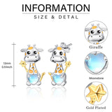 Moonstone Animal Stud Earrings for Women 925 Silver Hypoallergenic Cute Cartoon Animal Earrings  Jewelry Gifts