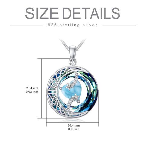 Sterling Silver Crystal Heart Birthstone Moon Star Pendant Necklace