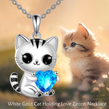 Silver Cat 12 Month Birthstone Pendant Necklace