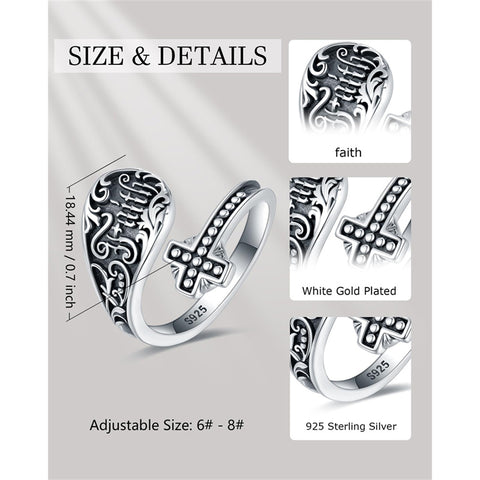 Sterling Silver Oxidized Faith Spoon Ring