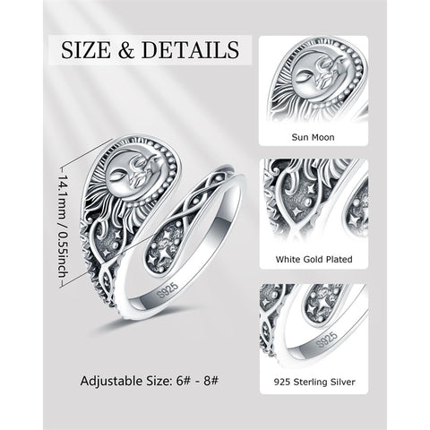 Sterling Silver Sun and Moon Spoon Ring