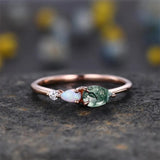 Sterling Silver Natural Moss Agate Engagement Ring