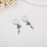 Sterling Silver Rose Sword Hoop Earrings