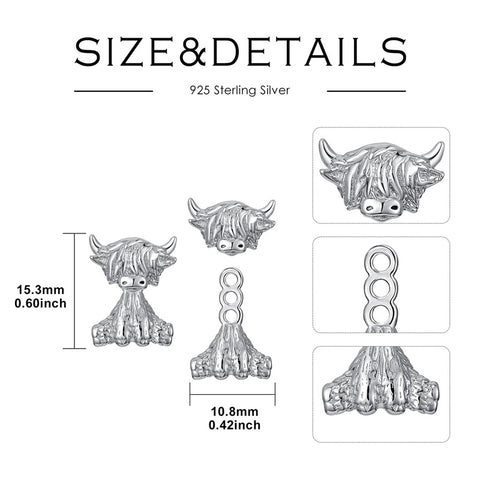 Sterling Silver Highland Cow Dangle  Stud Earrings