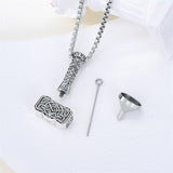 Thors Hammer Necklace 925 Sterling Silver Mjolnir Urn Necklace for Ashes Viking Norse Cremation Jewelry for Men Women