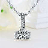 Thors Hammer Necklace 925 Sterling Silver Mjolnir Urn Necklace for Ashes Viking Norse Cremation Jewelry for Men Women