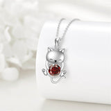 Silver Cat 12 Month Birthstone Pendant Necklace