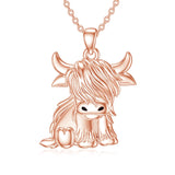 10K 14K 18K Highland Cow Pendent Necklace