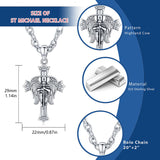 Sterling Silver Saint Michael Cross Pendant Necklace