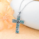 Cross Necklace for Women 925 Silver 12 Month Birth Flower Cross Pendant Turquoise Jewelry Gifts for Women Mother